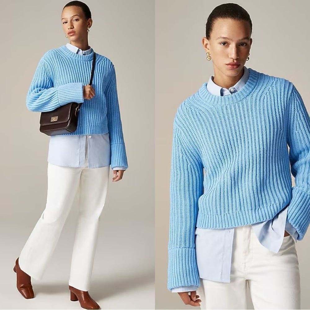 NWT J CREW Heritage cotton fisherman crewneck sweater in blue